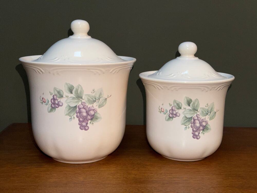 Set of 2 Vintage Pfaltzgraff Grapevine Canister Set